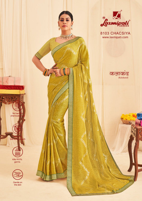 Laxmipati Kalakand 8103 Lemon Silk Chiffon Saree