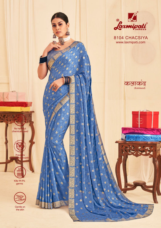 Laxmipati Kalakand 8104 Blue Silk Chiffon Saree