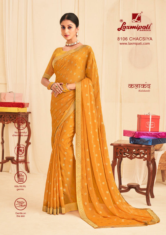 Laxmipati Kalakand 8106 Mustard Silk Chiffon Saree