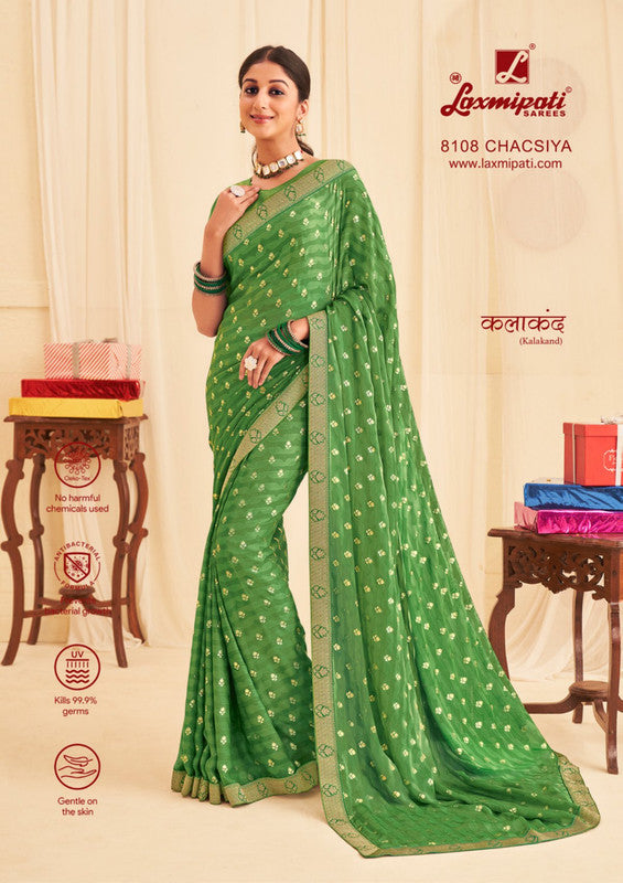 Laxmipati Kalakand 8108 Green Silk Chiffon Saree