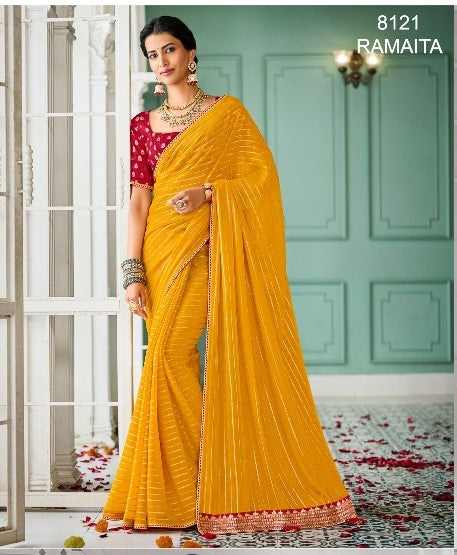 Laxmipati Ramaita 8121 Yellow Chiffon Saree