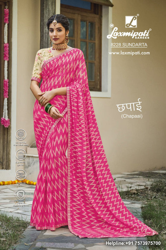 Laxmipati Chapaai 8228 Pink Chiffon Saree