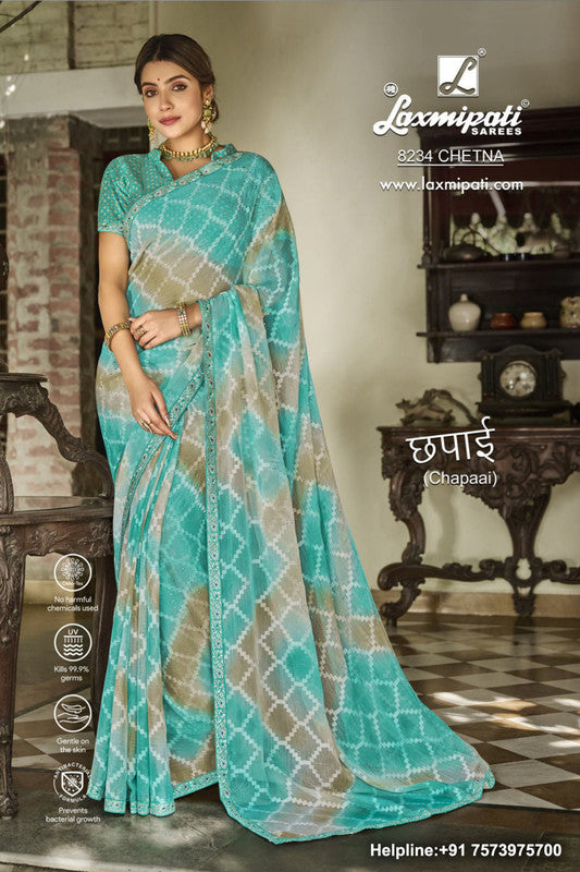 Laxmipati Chapaai 8234 Blue Brasso Chiffon Saree