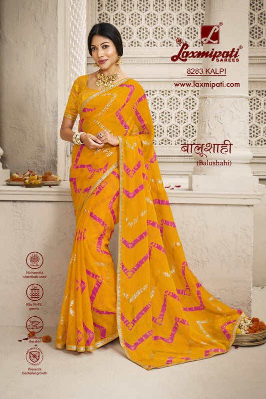 Laxmipati Balushahi 8283 Yellow Sparkle Chiffon Saree
