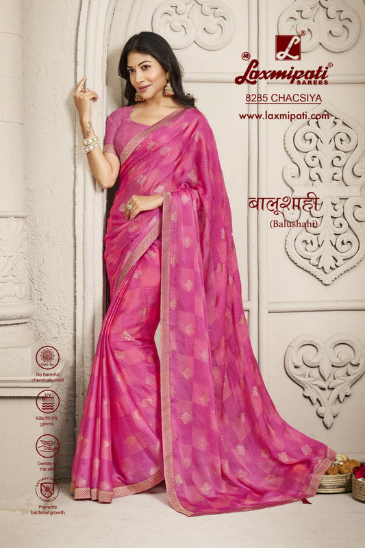 Laxmipati Balushahi 8285 Pink Silk Chiffon Saree