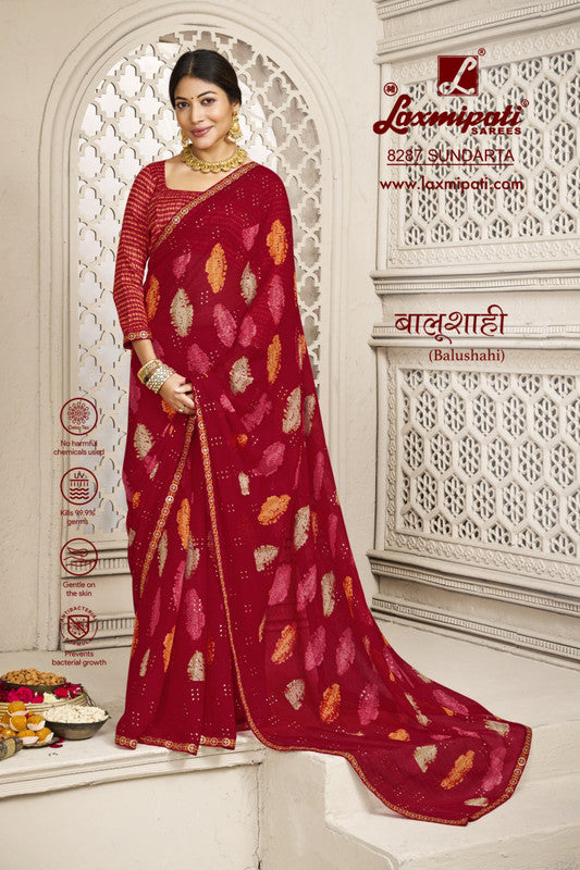 Laxmipati Balushahi 8287 Red Chiffon Saree