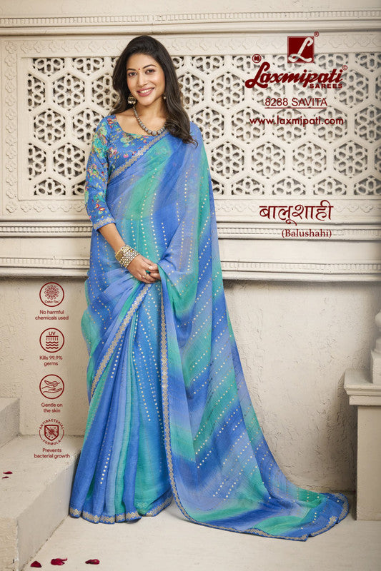 Laxmipati Balushahi 8288 Blue Chiffon Saree