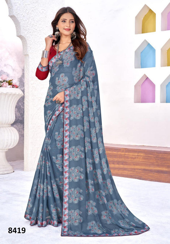 Kaasni Siddhi 8419 Grey Georgette Saree