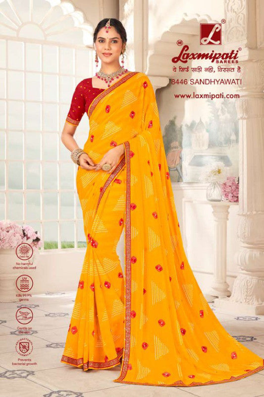 Laxmipati Gharana 8446 Yellow Moss Chiffon Saree