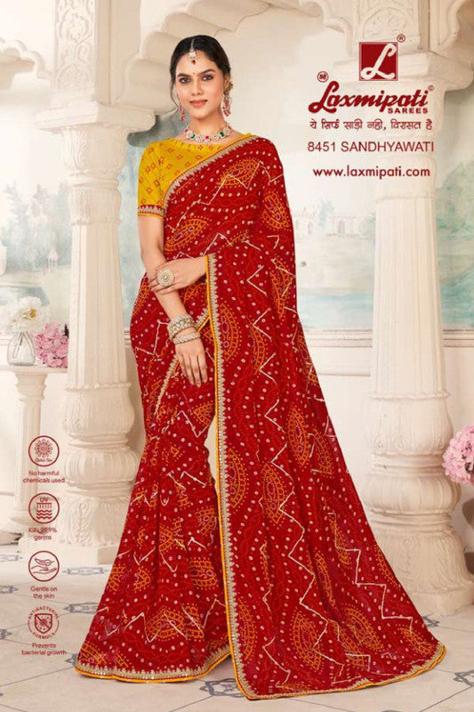 Laxmipati Gharana 8451 Red Moss Chiffon Saree