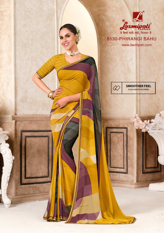 Laxmipati Kit Kat 8530 Yellow Georgette Saree