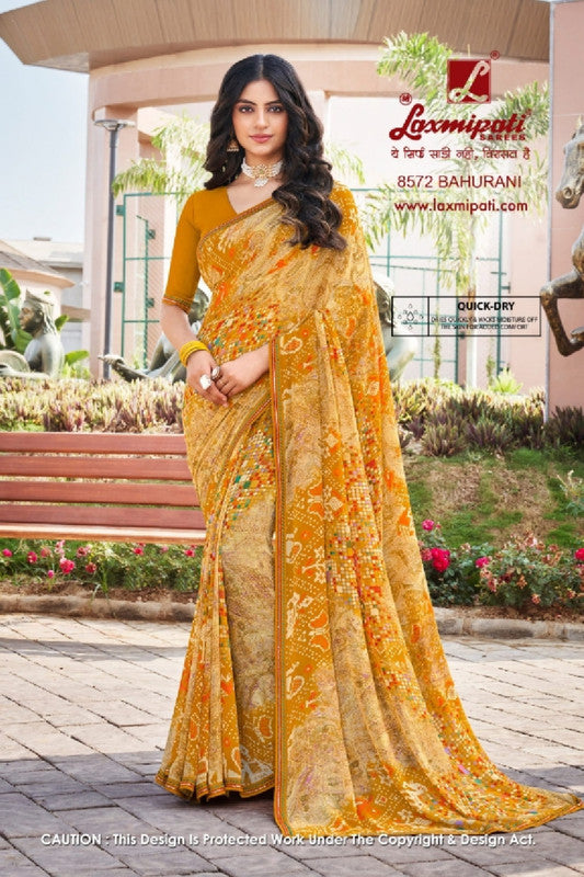 Laxmipati Noori-2 8572 - Mustered Yellow Georgette Drape By Sanskar Sarees