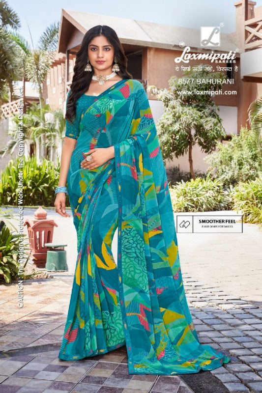 Laxmipati Noori-2 8577 - Blue Multi Georgette Drape By Sanskar Sarees