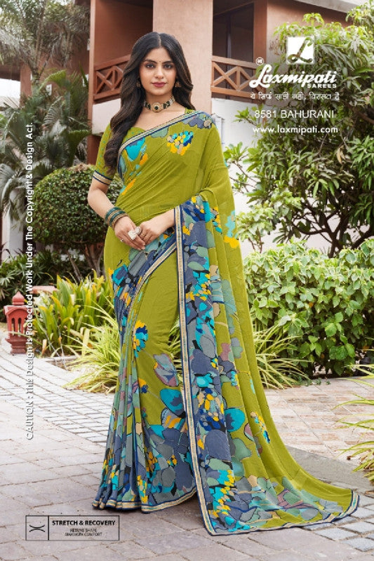 Laxmipati Noori-2 8581 - Parrot Green Georgette Drape By Sanskar Sarees