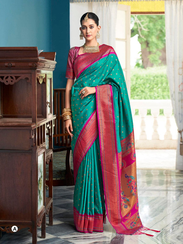 Shangrila Muniya Paithani A Green Soft Satin Silk Saree