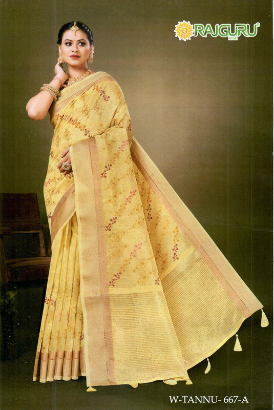 Rajguru Tannu-667 Rg-A Yellow Cotton Silk Saree