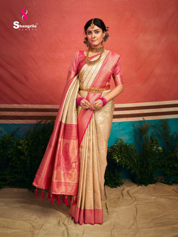 Shangrila Kanchipuram  B Off White Silk Saree