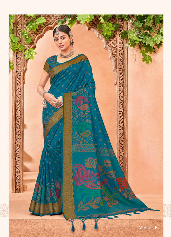 Rajguru Virasat Rg-B Blue Tassal Silk Saree