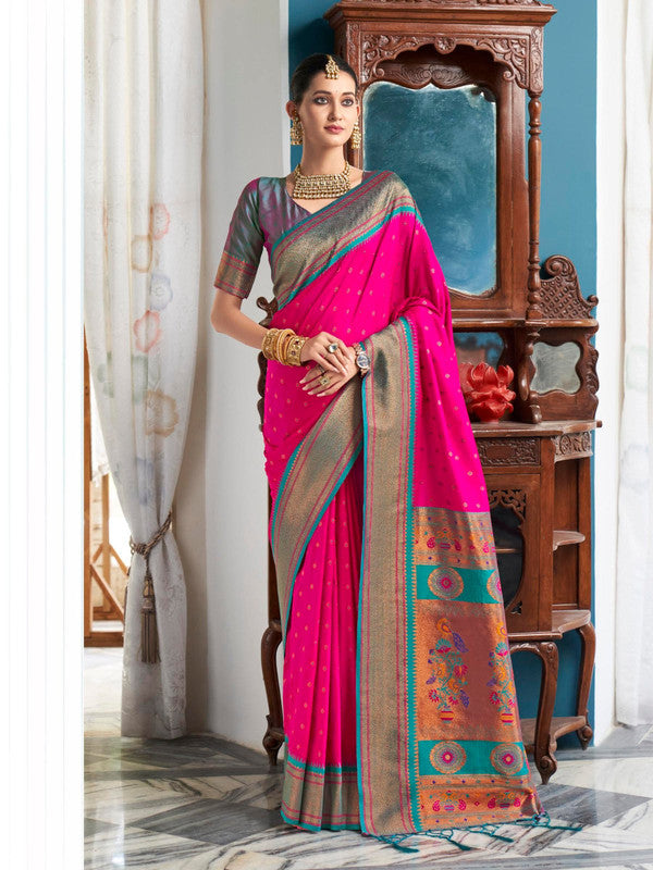 Shangrila Muniya Paithani C Pink Soft Satin Silk Saree