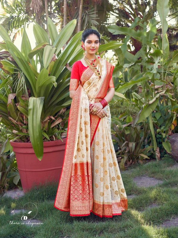 Shangrila Banarasi Crape D Off White Silk Saree