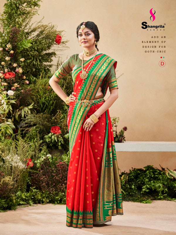 Shangrila Kattan Silk D Red Silk Saree