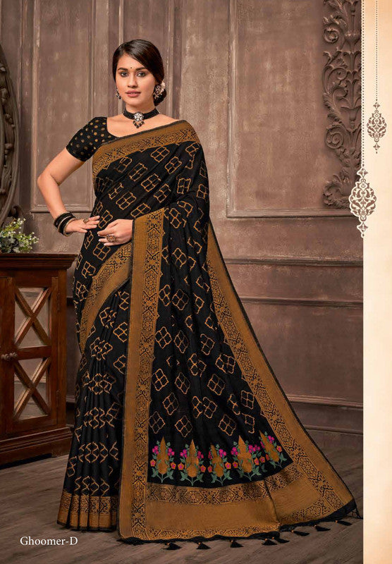 Rajguru Ghoomar Rg-D Black Cotton Silk Saree