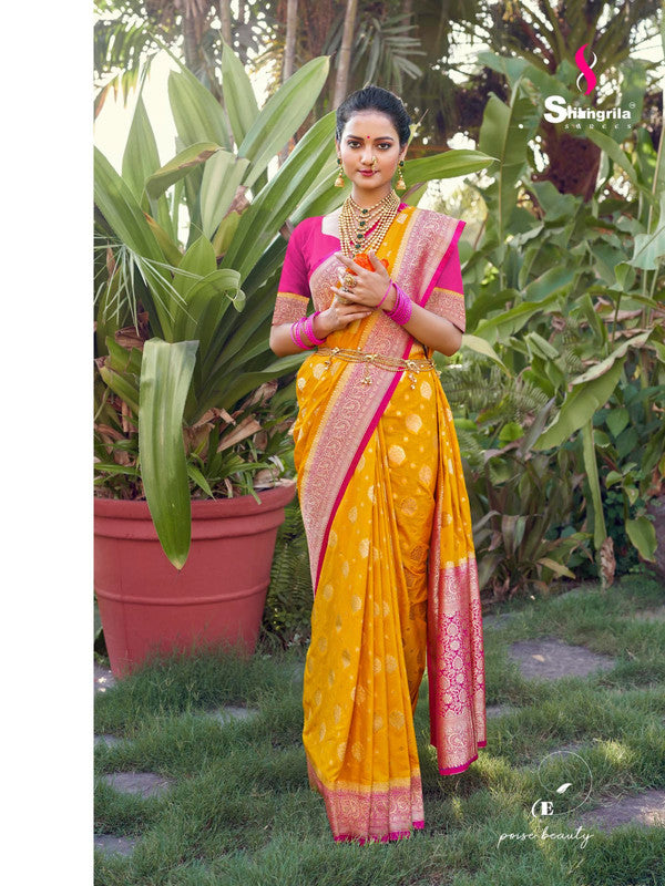 Shangrila Banarasi Crape E Yellow Silk Saree