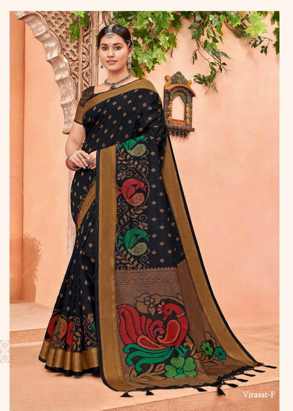 Rajguru Virasat Rg-F Black Tassal Silk Saree