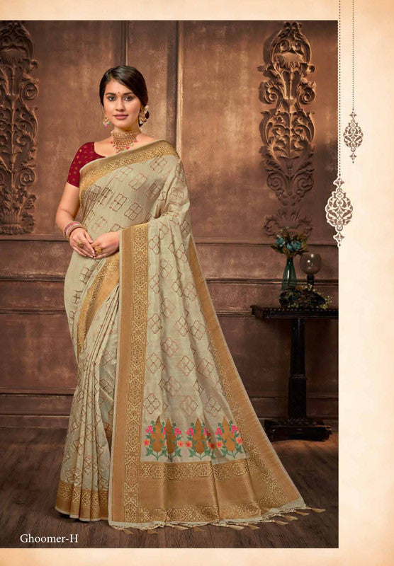 Rajguru Ghoomar Rg-H Beige Cotton Silk Saree