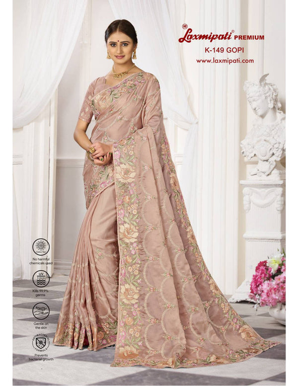 Laxmipati Gopi K-149 Peach Tissue Organza Saree