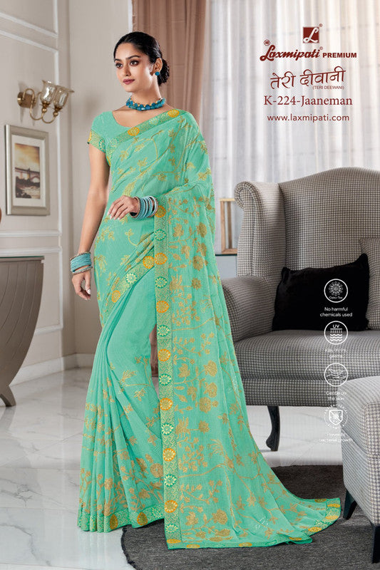 Laxmipati Teri Diwani K-224 Pool Blue Chiffon Saree