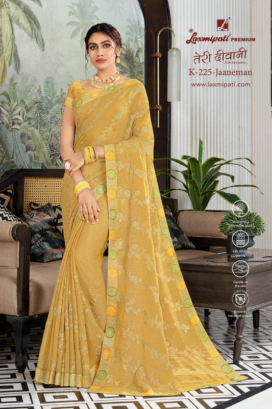 Laxmipati Teri Diwani K-225 Yellow Chiffon Saree