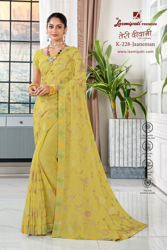 Laxmipati Teri Diwani K-228 Yellow Chiffon Saree