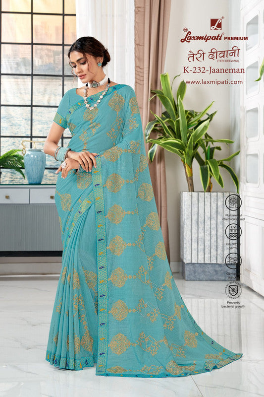 Laxmipati Teri Diwani K-232 Sky Blue Chiffon Saree – SANSKAR