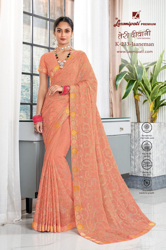 Laxmipati Teri Diwani K-233 Peach Chiffon Saree