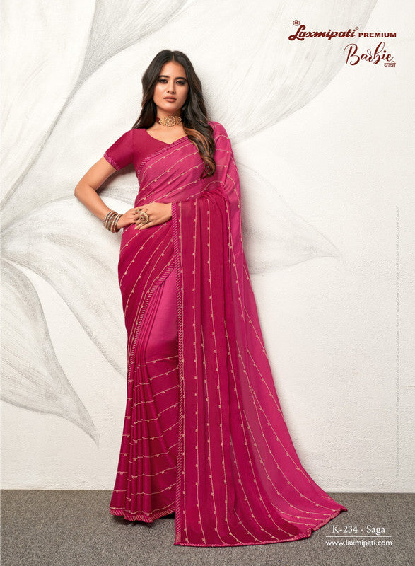 Laxmipati Barbie K-234 Rani Pink Silk Chiffon Saree