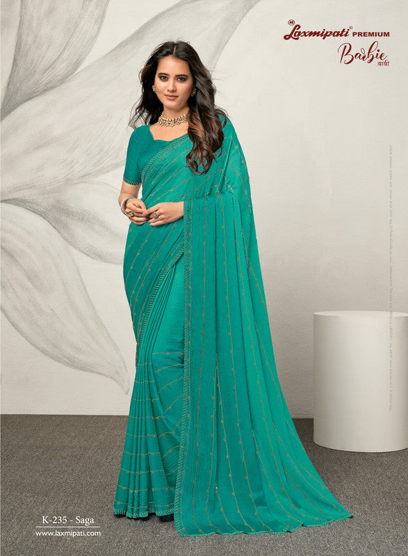 Laxmipati Barbie K-235 Teal Blue Silk Chiffon Saree