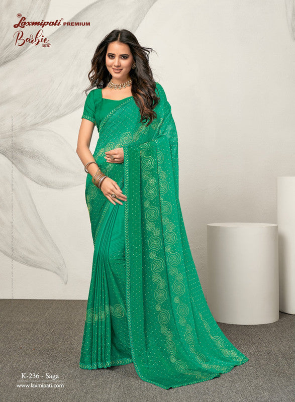 Laxmipati Barbie K-236 Rama Green Silk Chiffon Saree