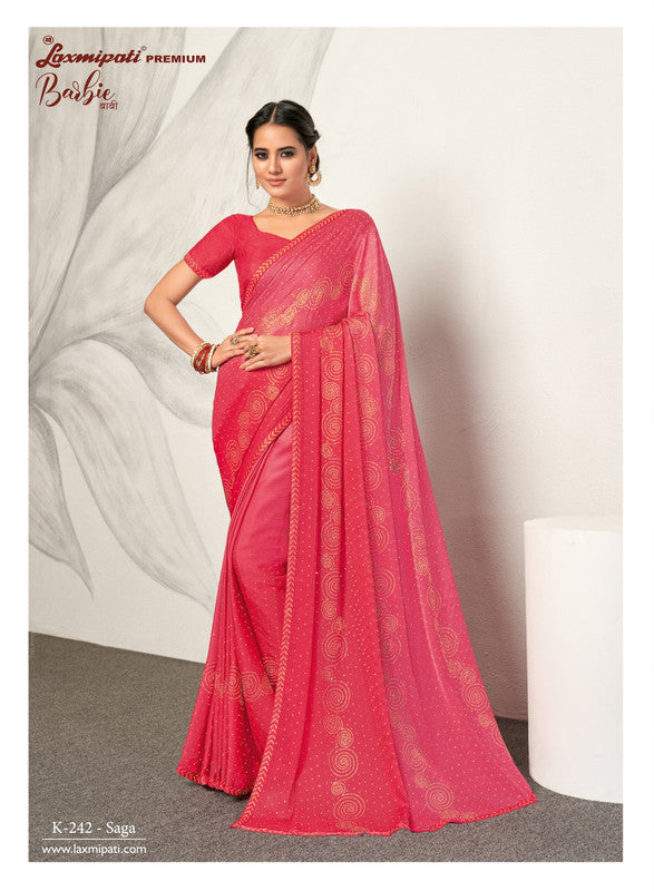 Laxmipati Barbie K-242 Pink Silk Chiffon Saree