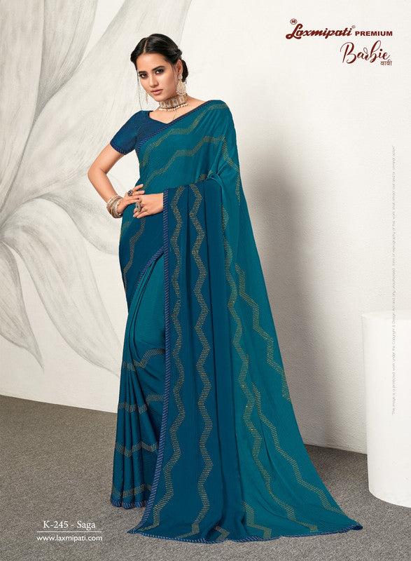 Laxmipati Barbie K-245 Blue Silk Chiffon Saree