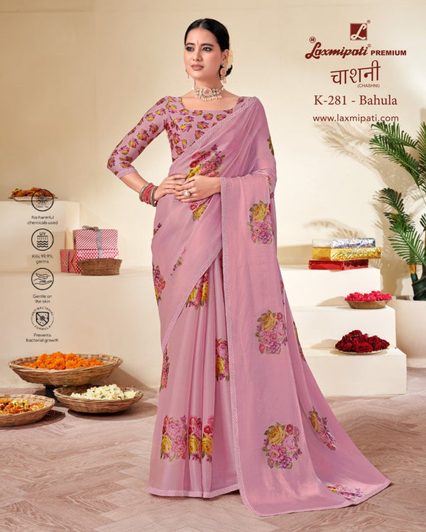Laxmipati Chashni K-281 Pink Sparkle Chiffon Saree