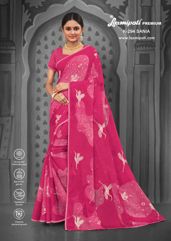 Laxmipati Sania K-294 Pink Chiffon Saree