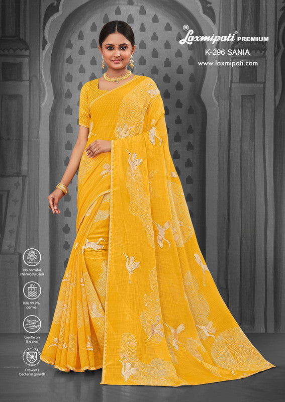 Laxmipati Sania K-296 Yellow Chiffon Saree