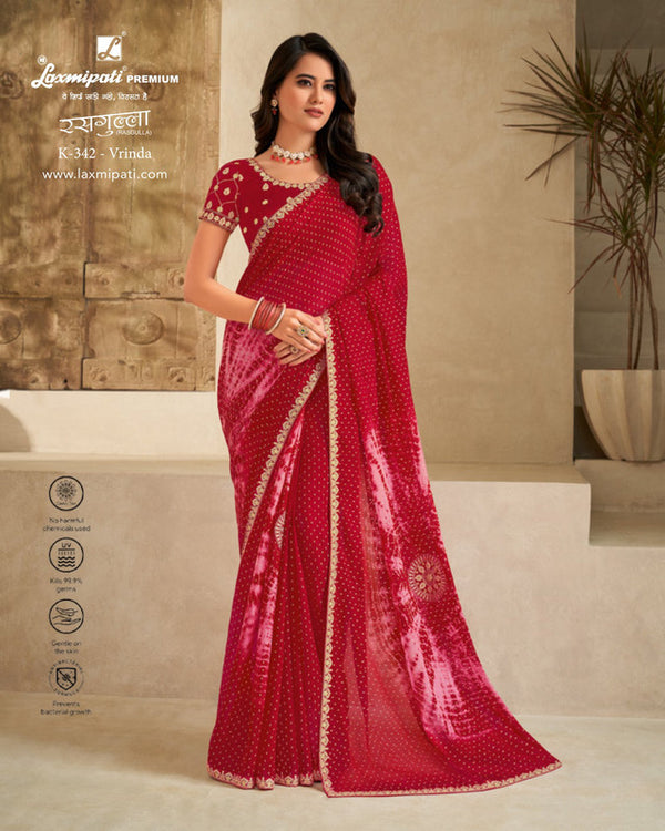 Laxmipati Rasgulla K-342 Red Chiffon Saree