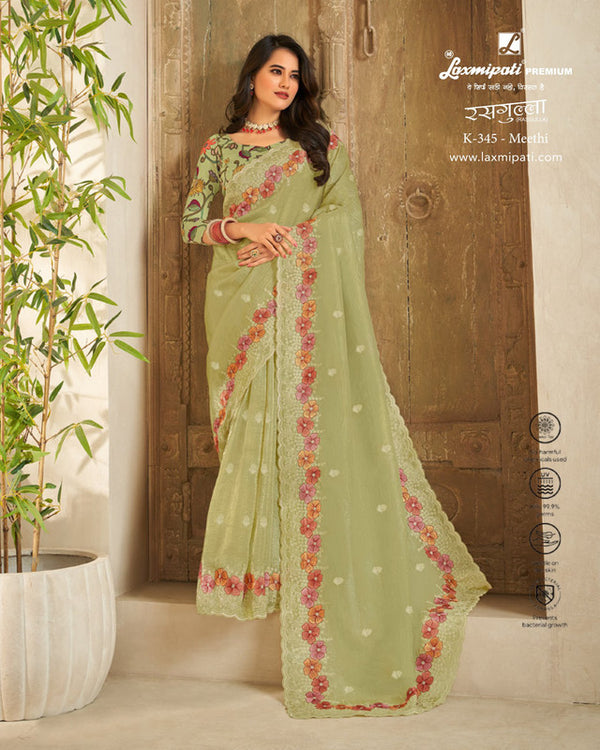 Laxmipati Rasgulla K-345 Green Tissue Organza Saree