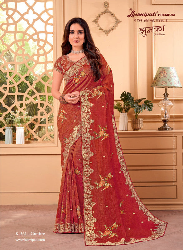 Laxmipati Jhumka K-361 Red Chiffon Saree