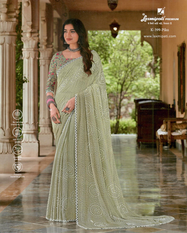 Laxmipati Piku K-399 Green Brasso Saree