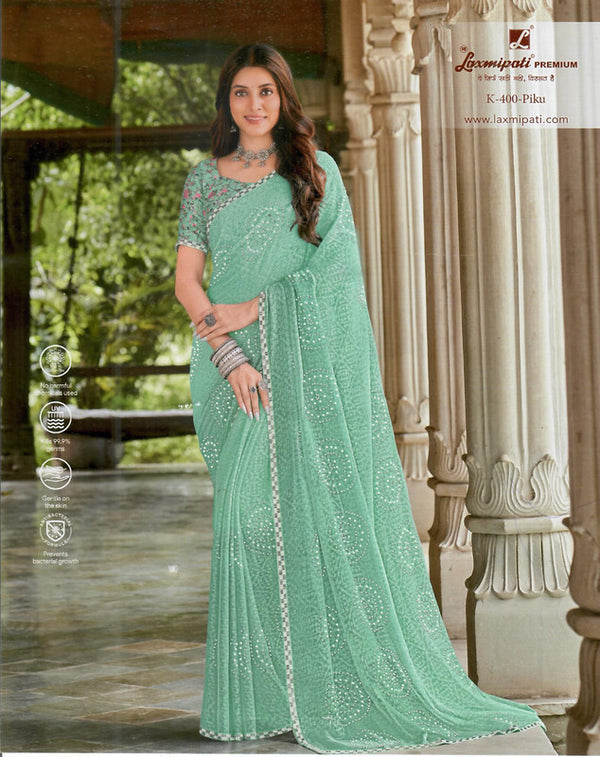 Laxmipati Piku K-400 Green Brasso Saree