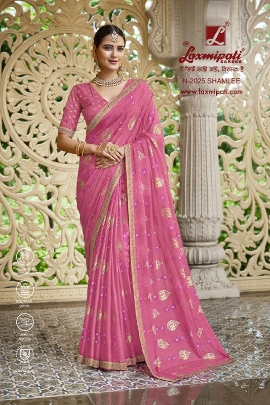 Laxmipati Barkha N-2025 Pink Sparkle Chiffon Saree