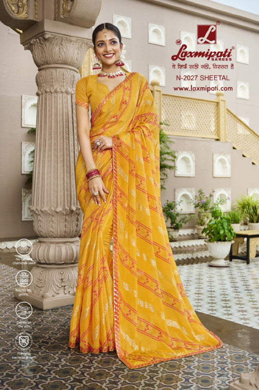 Laxmipati Barkha N-2027 Yellow Silk Chiffon Saree